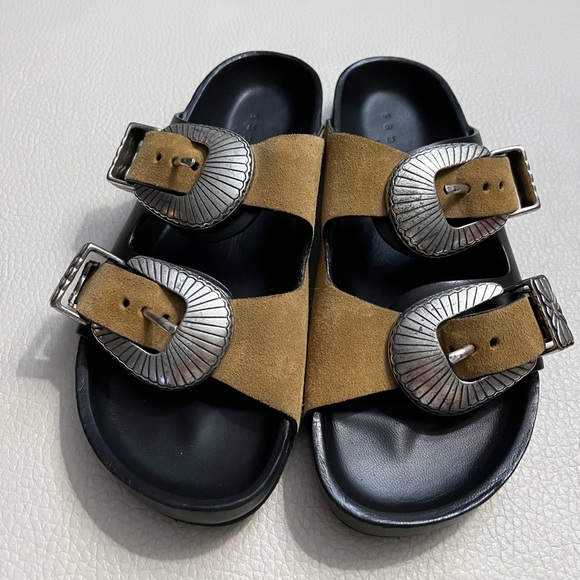 Sandro Women’s Double Buckle Suede Leather Sandal-Made in Portugal-EU 37 / US 7 - Picture 2 of 7